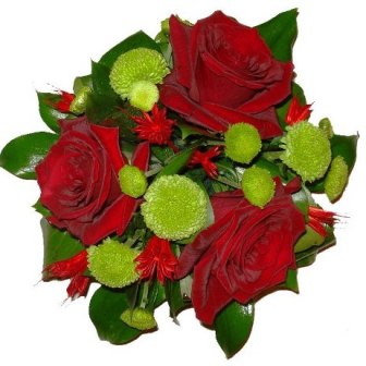 № 10 Композиция с красными розами и зеленой хризантемой, 450 руб.